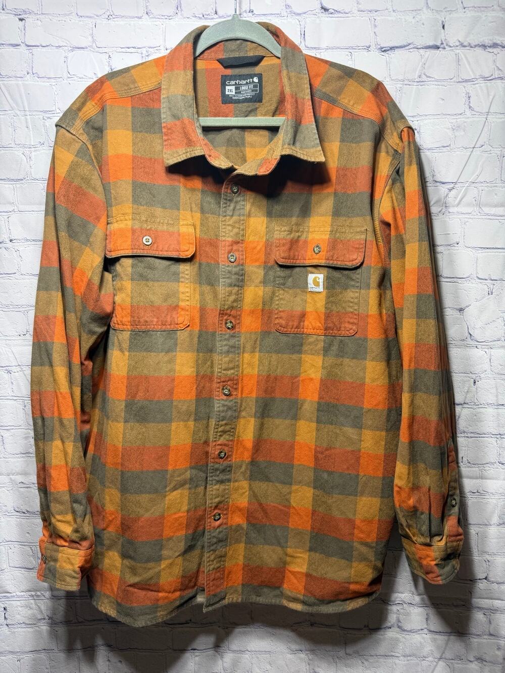 Carhartt Mens Loose Fit Flannel Checkered Button Down Sz 2XL